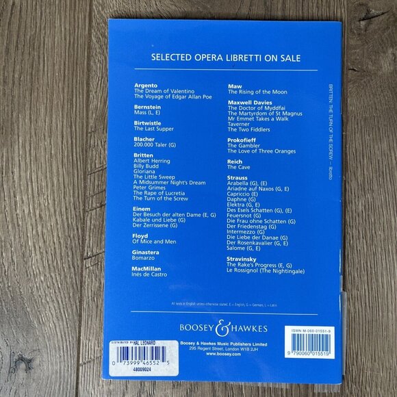 Turn of the Screw Sheet Music Myfanwy Piper Libretto New Hal Leonard Britten - Picture 3 of 5